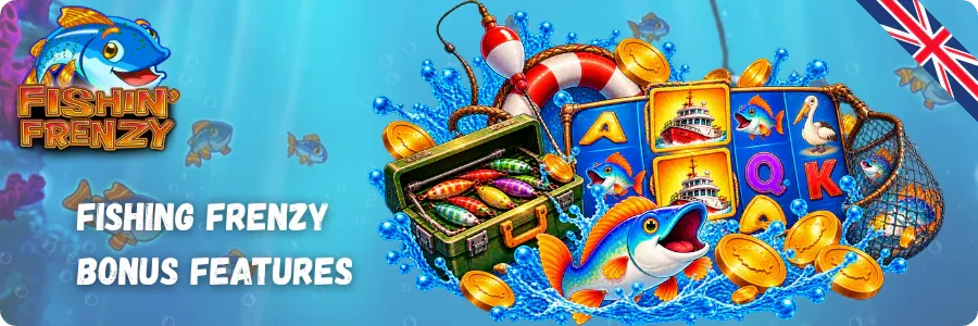 Fishing Frenzy Slot Bonus Features with Fisherman Wild and Boat Scatter Free Spins 